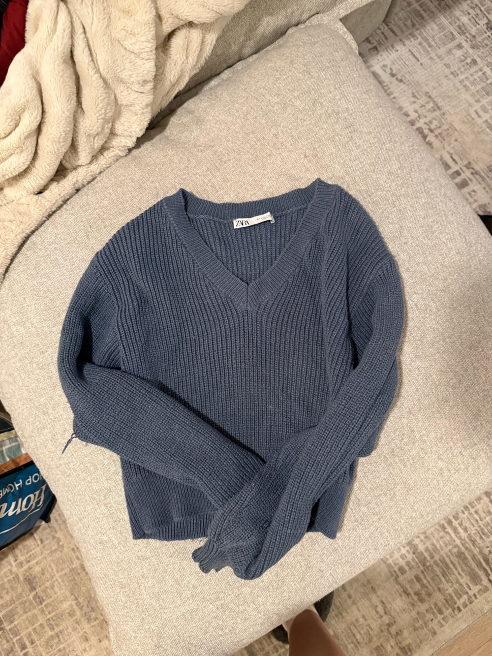 Zara V-Neck Ribbed Sweater in Slate Blue